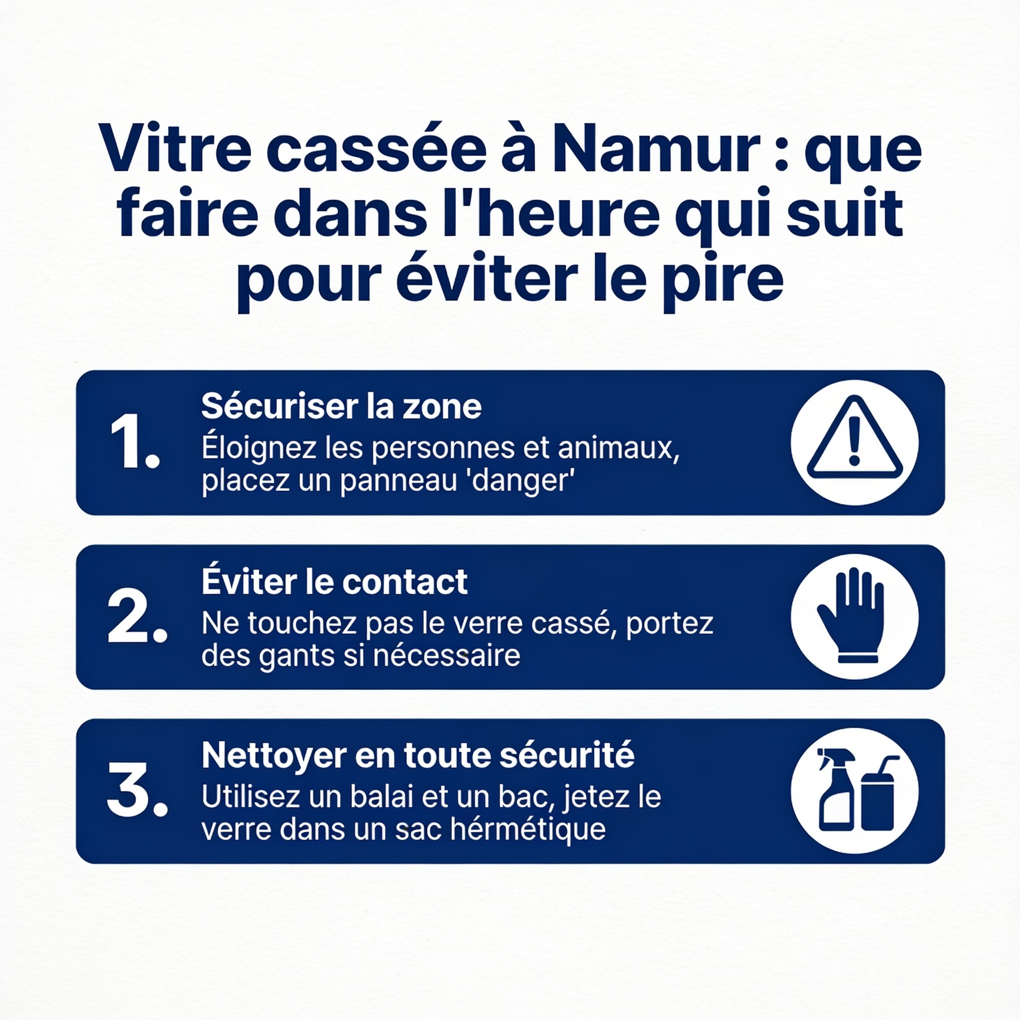Vitre cassée à Namur : que faire dans l&rsquo;heure qui suit pour éviter le pire